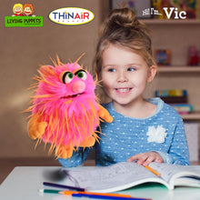 Load image into Gallery viewer, Living Puppets Vic 9-Inch Pink Plush Friendly Monster Hand Puppet